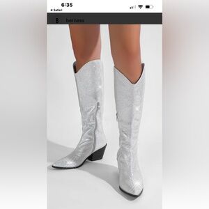 Berness NIKA Silver Shimmer Rhinestone Western Boots 2.75” Heel New Women’s 7